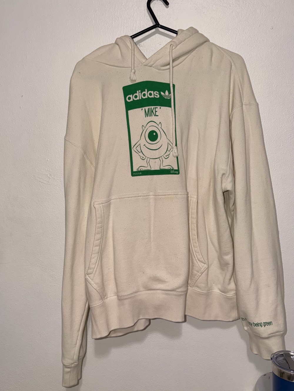 adidas Cream Crewneck Hoodie with Green 'Mike' Graphic - Men's